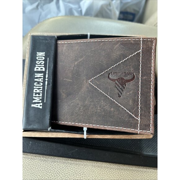 American Bison Brown Genuine Leather Wallet Western Rodeo Cowboy Father’s Day Ne - Picture 1 of 12